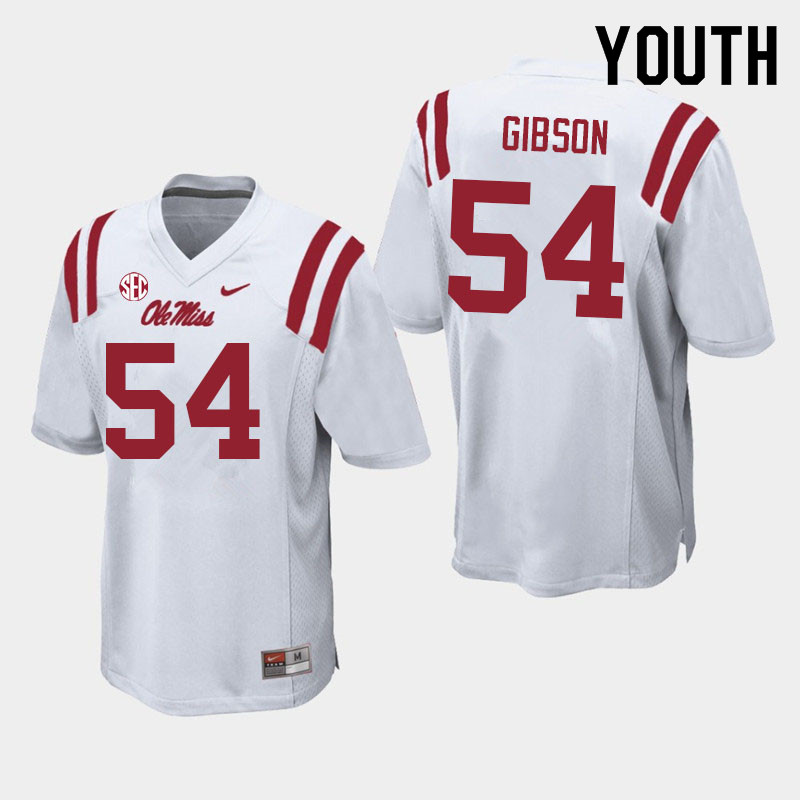 Carter Gibson Ole Miss Rebels NCAA Youth White #54 Stitched Limited College Football Jersey UGR4758JT